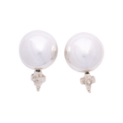 Two silver circle earrings with a silver cross under each sphere.