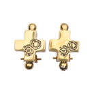 Two bronze cross earrings with one bead on top and another at the bottom. Each cross has two engraved seals. Plain background.