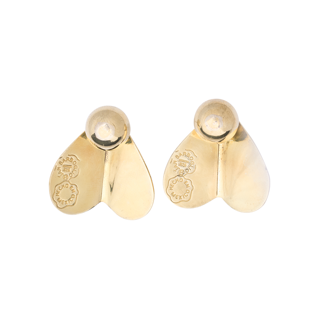 Two gold earrings with two engraved seals each.