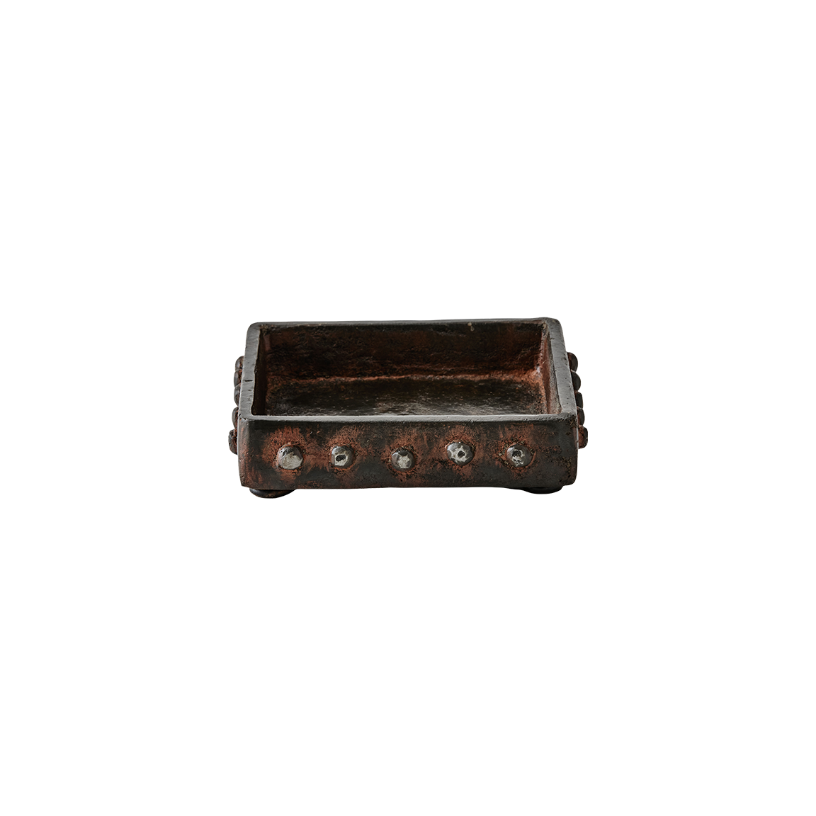 Wax cast iron square napkin holder with beaded detail trim.