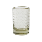 Small mouth blown glass with vertical laurel branches.