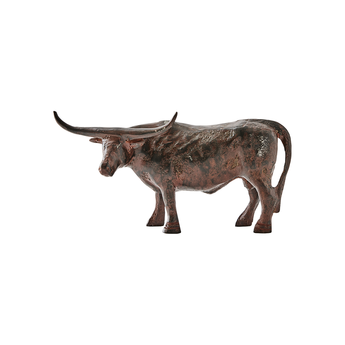 A longhorn bull iron sculpture.